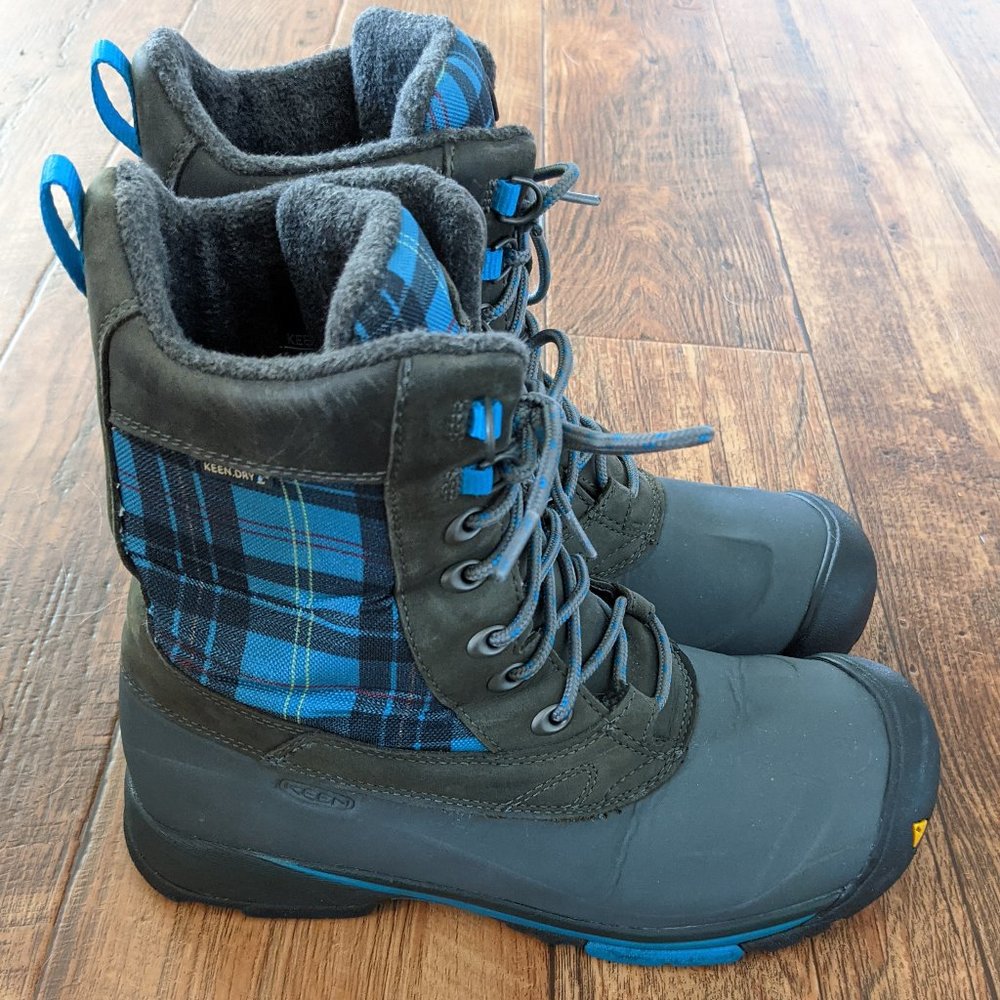 KEEN Dry Grey Blue Plaid Warm 400 Gram Insulation Women's Winter Boots US 10